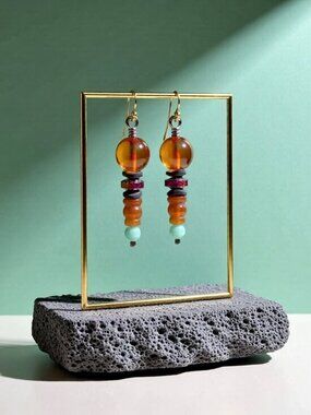 Stacked Beads - Scepter Dangle Earrings - Summer Sunshine Festival Vacation Wear
